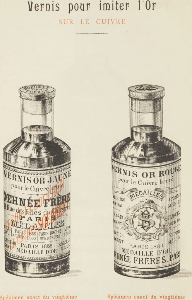 An illustration from Notice sur les vernis Soehnée Frères, 1901, leaf 42