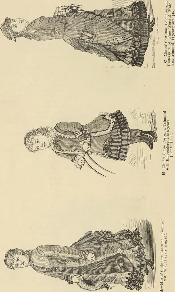 An illustration from Catalogue and price list of ladies', misses & boys' suits, cloaks, shawls, underwear, corsets, mourning goods, shoes, silks, laces ..., 1877, leaf 14