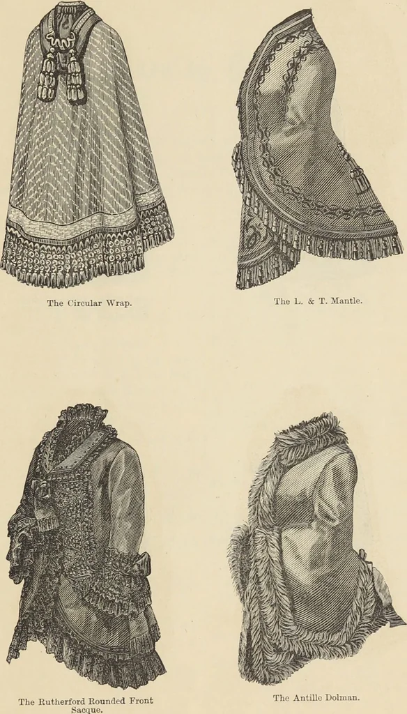 An illustration from Catalogue and price list of ladies', misses & boys' suits, cloaks, shawls, underwear, corsets, mourning goods, shoes, silks, laces ..., 1877, leaf 23