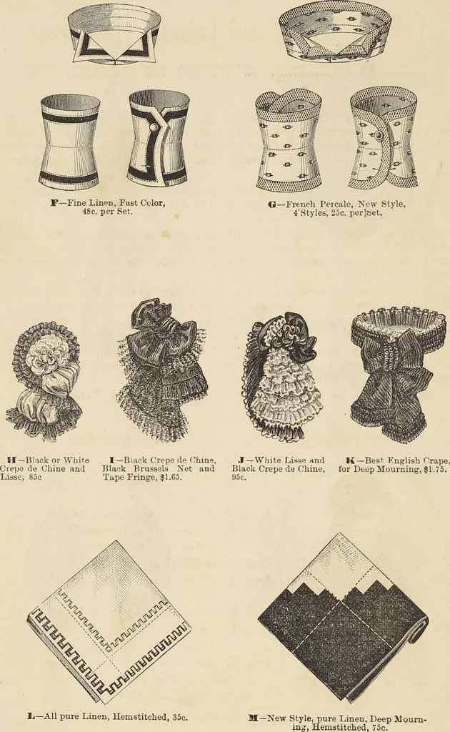 An illustration from Catalogue and price list of ladies', misses & boys' suits, cloaks, shawls, underwear, corsets, mourning goods, shoes, silks, laces ..., 1877, leaf 28
