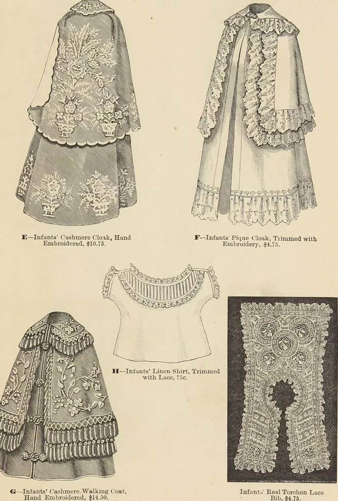 An illustration from Catalogue and price list of ladies', misses & boys' suits, cloaks, shawls, underwear, corsets, mourning goods, shoes, silks, laces ..., 1877, leaf 43