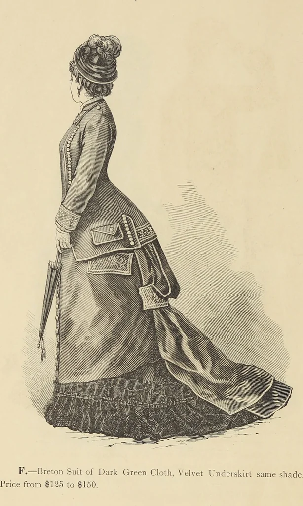 An illustration from Catalogue and price list of ladies', misses & boys' suits, cloaks, shawls, underwear, corsets, mourning goods, shoes, silks, laces ..., 1877, leaf 6