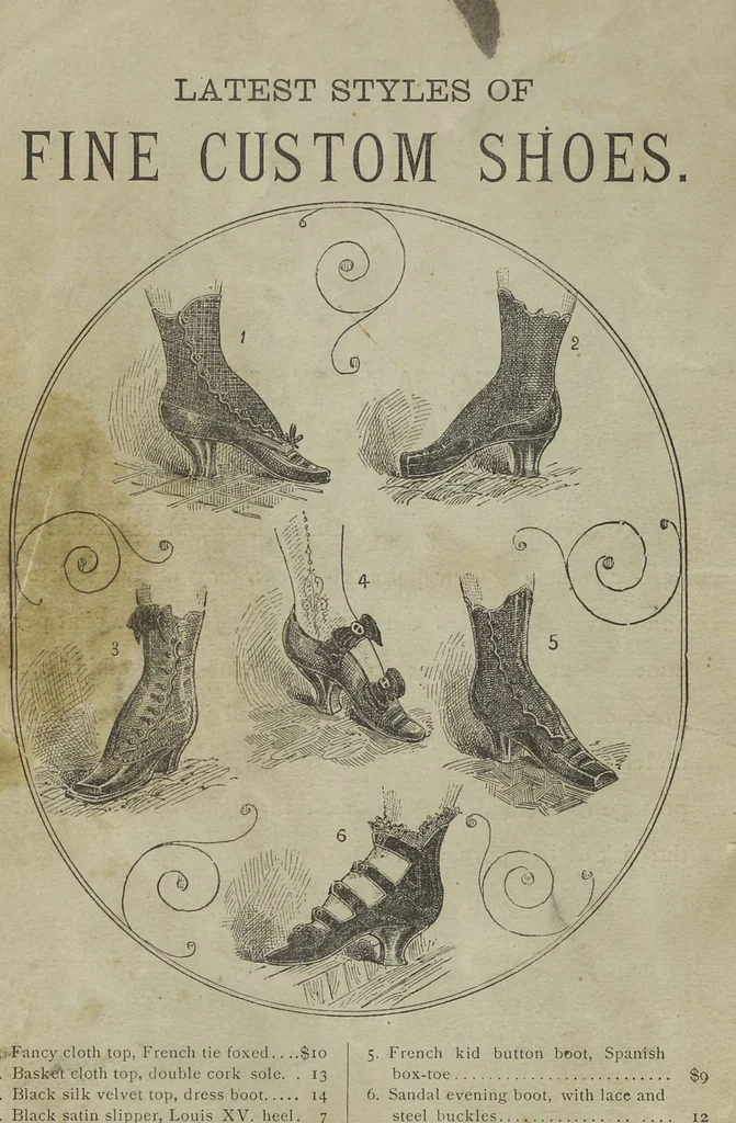 An illustration from Catalogue and price list of ladies', misses & boys' suits, cloaks, shawls, underwear, corsets, mourning goods, shoes, silks, laces ..., 1877, leaf 66