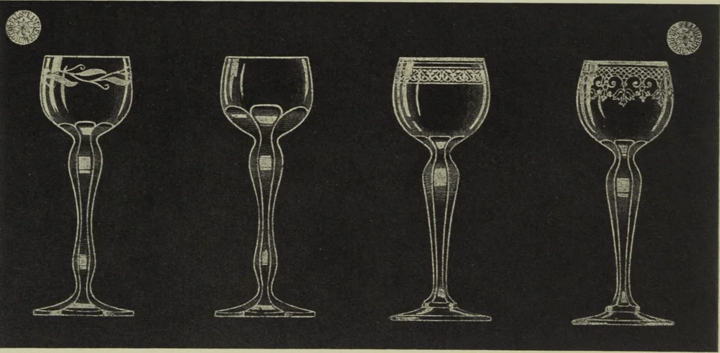An illustration from Album : verres a vin du Rhin (Roemers), verres monstres (dits pokale) : 1905 / Cristalleries du Val St. Lambert, Belgique, 1905, leaf 14