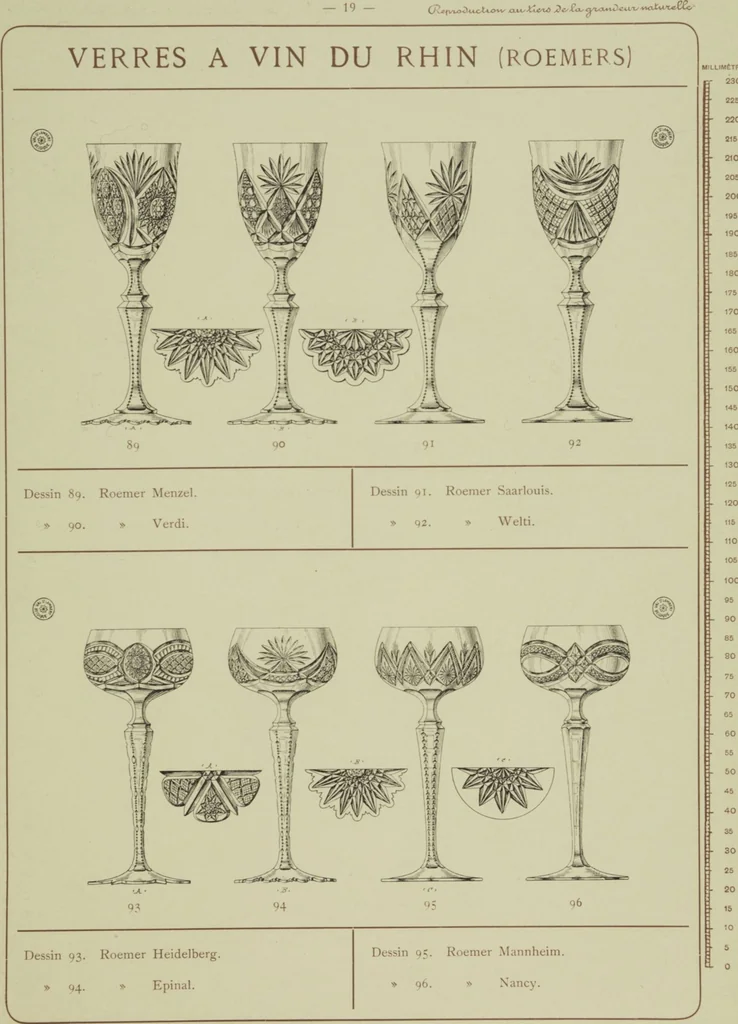 An illustration from Album : verres a vin du Rhin (Roemers), verres monstres (dits pokale) : 1905 / Cristalleries du Val St. Lambert, Belgique, 1905, leaf 25