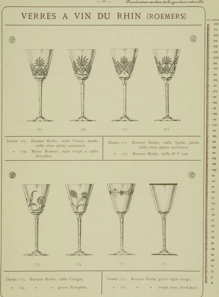 An illustration from Album : verres a vin du Rhin (Roemers), verres monstres (dits pokale) : 1905 / Cristalleries du Val St. Lambert, Belgique, 1905, leaf 35