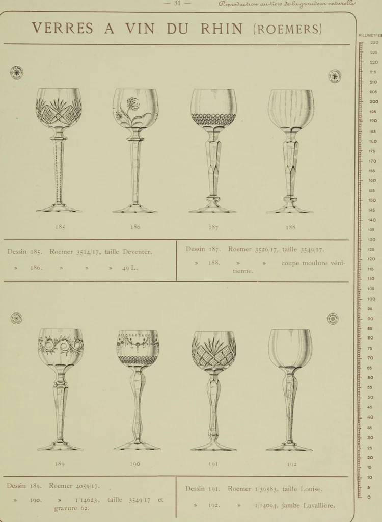 An illustration from Album : verres a vin du Rhin (Roemers), verres monstres (dits pokale) : 1905 / Cristalleries du Val St. Lambert, Belgique, 1905, leaf 37