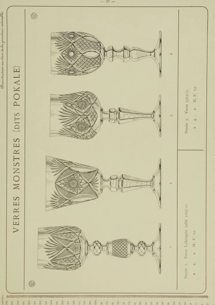 An illustration from Album : verres a vin du Rhin (Roemers), verres monstres (dits pokale) : 1905 / Cristalleries du Val St. Lambert, Belgique, 1905, leaf 45