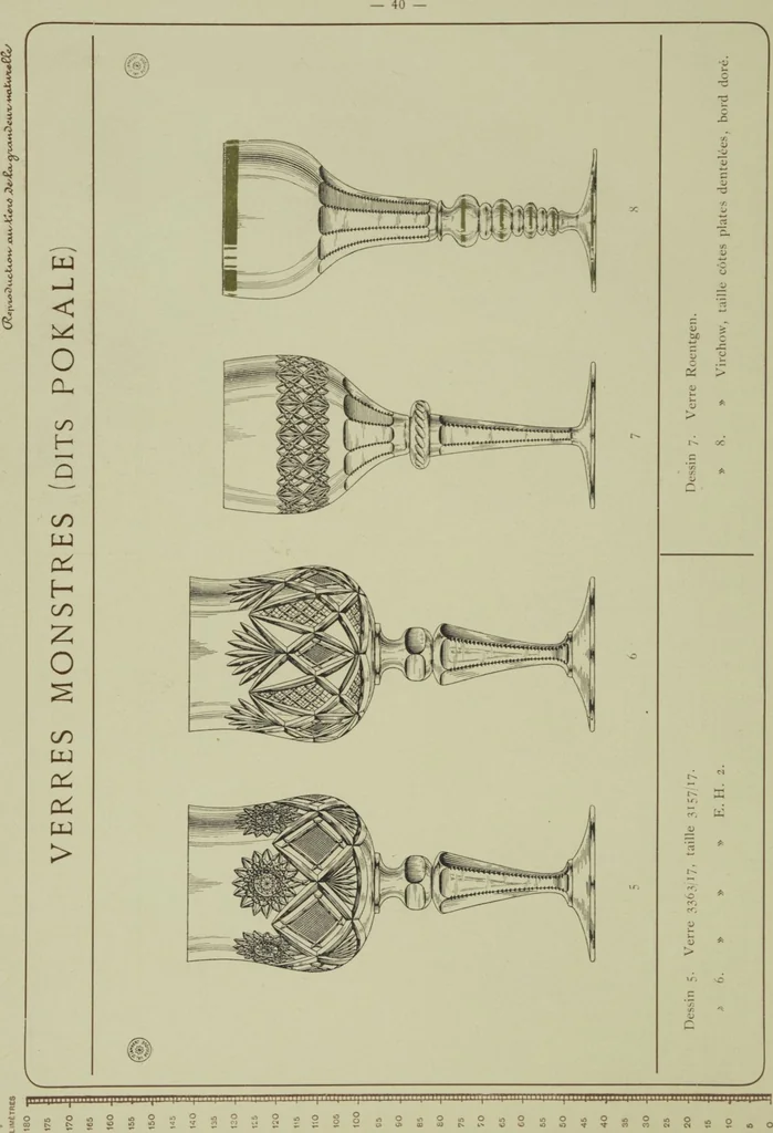 An illustration from Album : verres a vin du Rhin (Roemers), verres monstres (dits pokale) : 1905 / Cristalleries du Val St. Lambert, Belgique, 1905, leaf 46