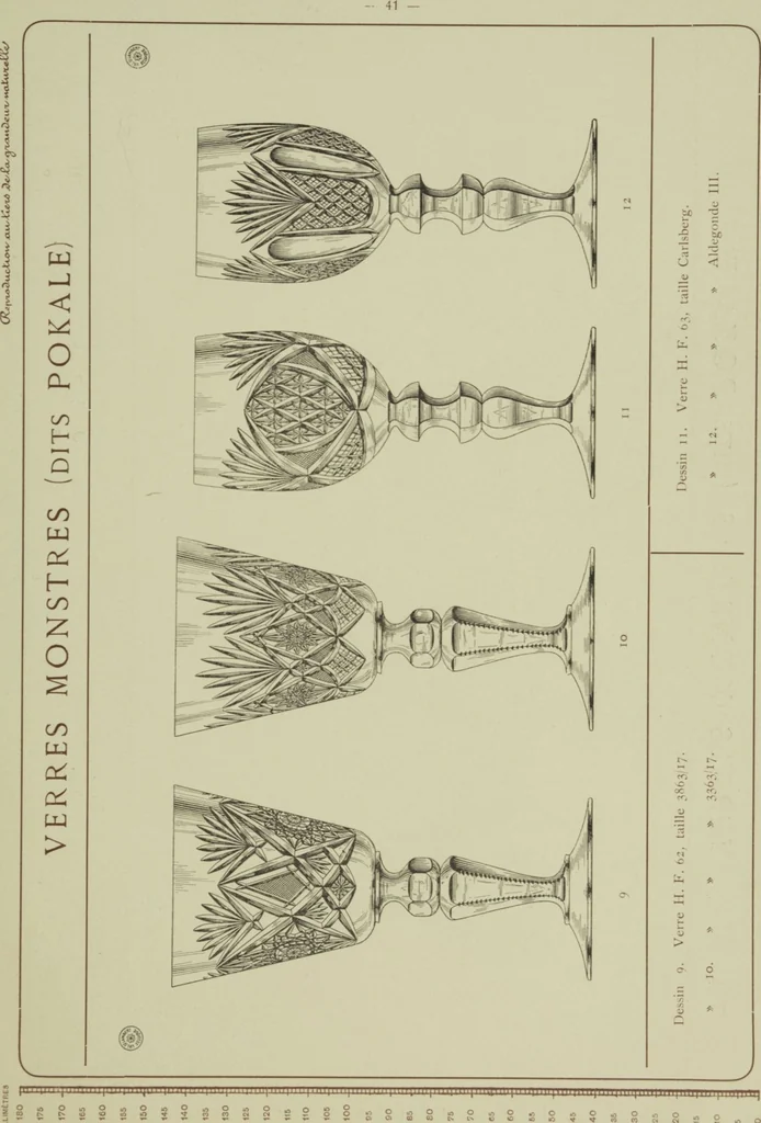 An illustration from Album : verres a vin du Rhin (Roemers), verres monstres (dits pokale) : 1905 / Cristalleries du Val St. Lambert, Belgique, 1905, leaf 47