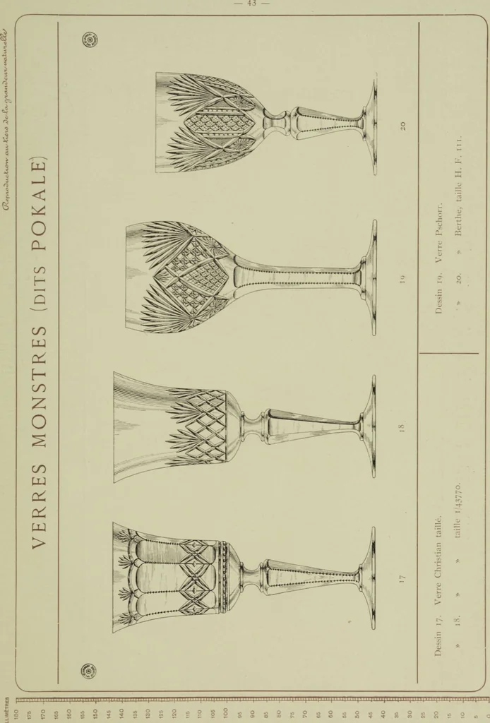 An illustration from Album : verres a vin du Rhin (Roemers), verres monstres (dits pokale) : 1905 / Cristalleries du Val St. Lambert, Belgique, 1905, leaf 49
