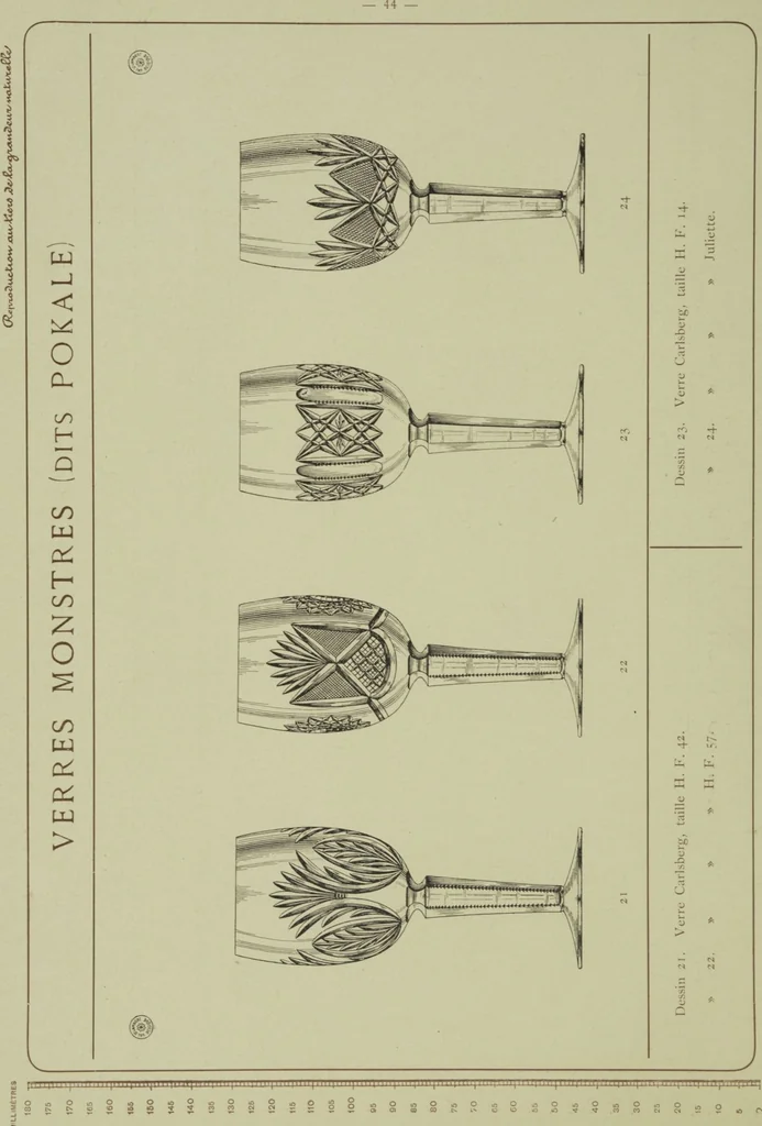 An illustration from Album : verres a vin du Rhin (Roemers), verres monstres (dits pokale) : 1905 / Cristalleries du Val St. Lambert, Belgique, 1905, leaf 50
