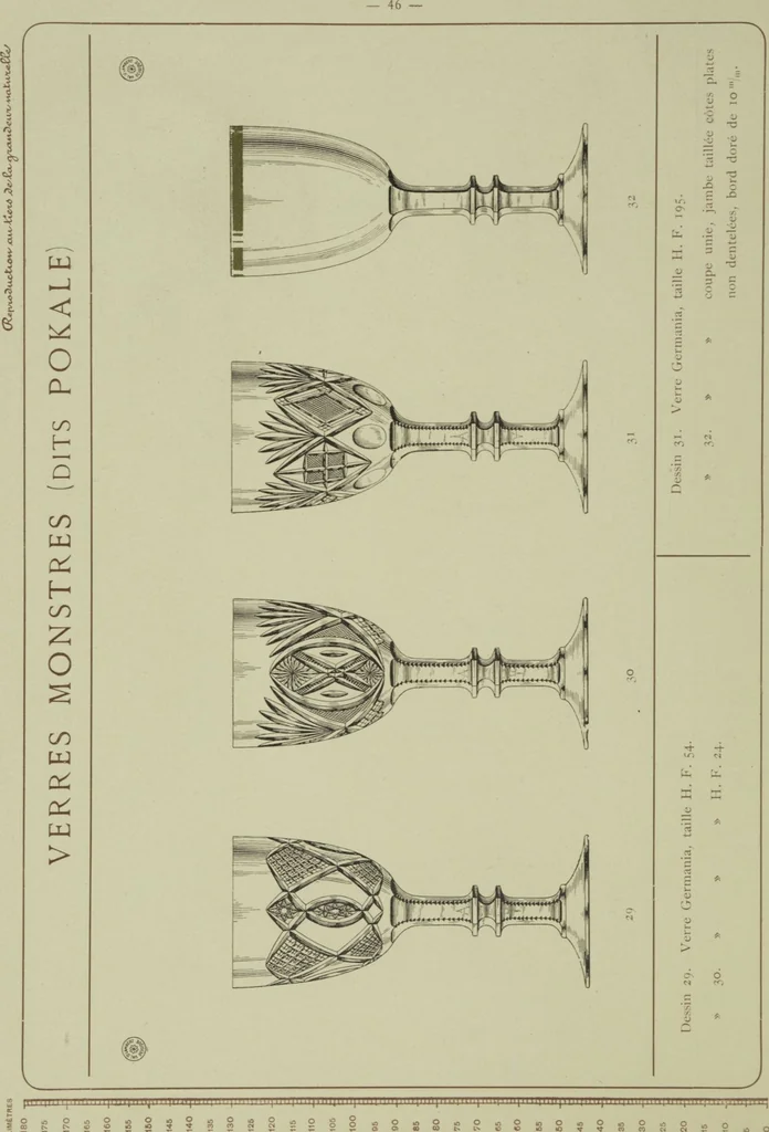 An illustration from Album : verres a vin du Rhin (Roemers), verres monstres (dits pokale) : 1905 / Cristalleries du Val St. Lambert, Belgique, 1905, leaf 52