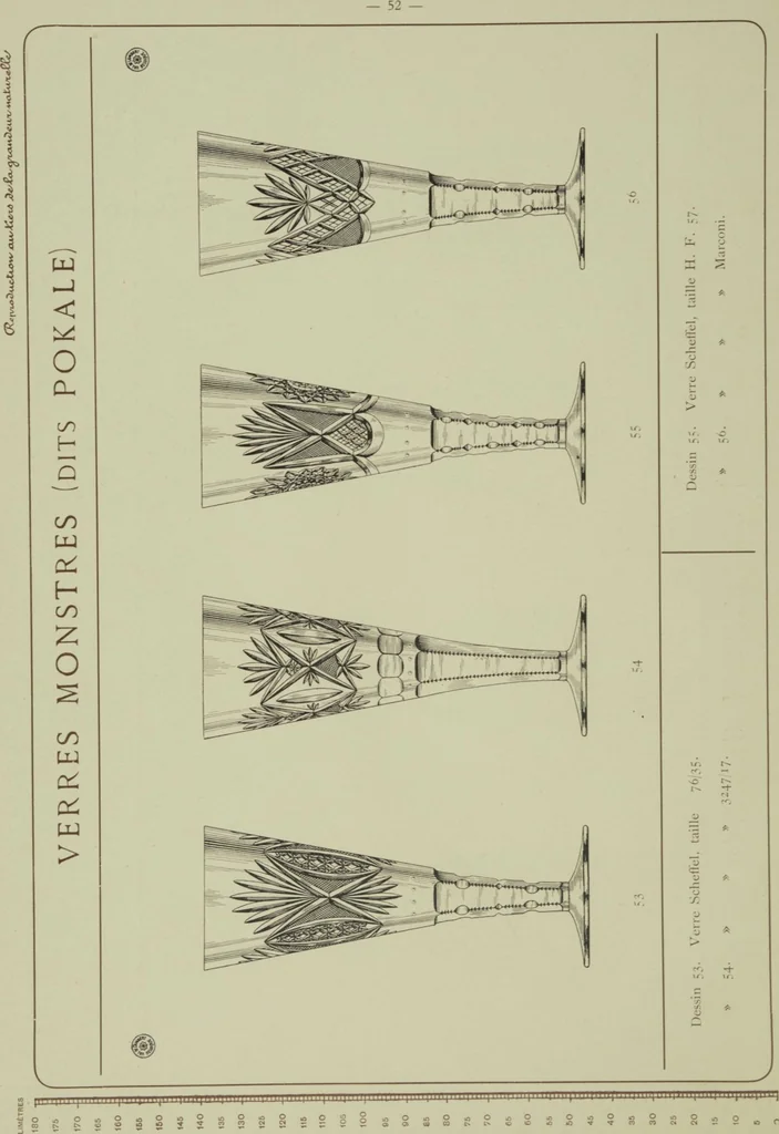 An illustration from Album : verres a vin du Rhin (Roemers), verres monstres (dits pokale) : 1905 / Cristalleries du Val St. Lambert, Belgique, 1905, leaf 58