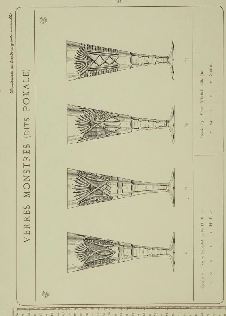 An illustration from Album : verres a vin du Rhin (Roemers), verres monstres (dits pokale) : 1905 / Cristalleries du Val St. Lambert, Belgique, 1905, leaf 60