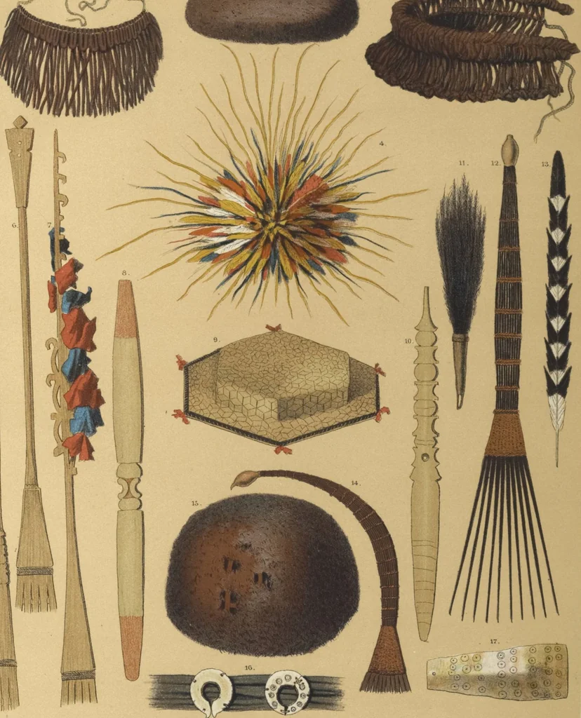 An illustration from Ethnographische beschrijving van de west- en noord-kust van Nederlandsch Nieuw-Guinea / door F.S.A. de Clercq met medewerking van J.D.E. Schmeltz ... Met bijvoeging eener schets der ethnographie van Duitsch en Britsch Nieuw-Guinea. Met 42 platen en 51 tekstillustraties, 1893, leaf 330
