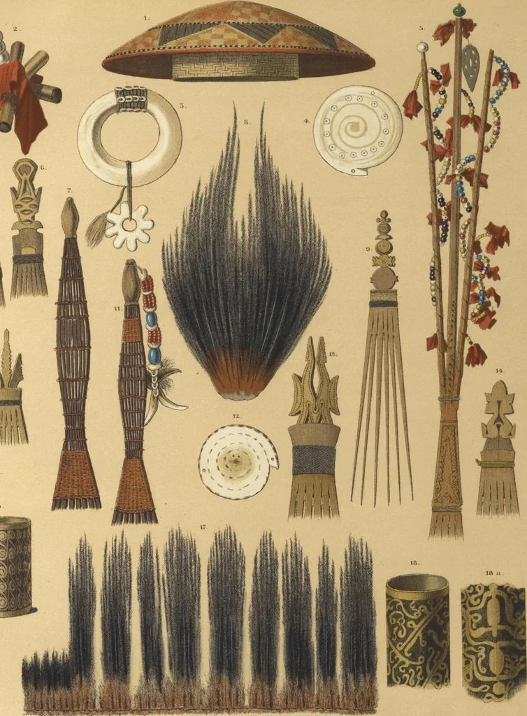 An illustration from Ethnographische beschrijving van de west- en noord-kust van Nederlandsch Nieuw-Guinea / door F.S.A. de Clercq met medewerking van J.D.E. Schmeltz ... Met bijvoeging eener schets der ethnographie van Duitsch en Britsch Nieuw-Guinea. Met 42 platen en 51 tekstillustraties, 1893, leaf 332