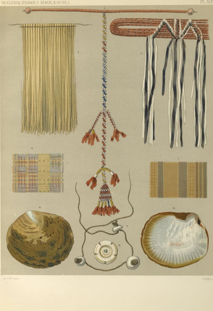 An illustration from Ethnographische beschrijving van de west- en noord-kust van Nederlandsch Nieuw-Guinea / door F.S.A. de Clercq met medewerking van J.D.E. Schmeltz ... Met bijvoeging eener schets der ethnographie van Duitsch en Britsch Nieuw-Guinea. Met 42 platen en 51 tekstillustraties, 1893, leaf 352