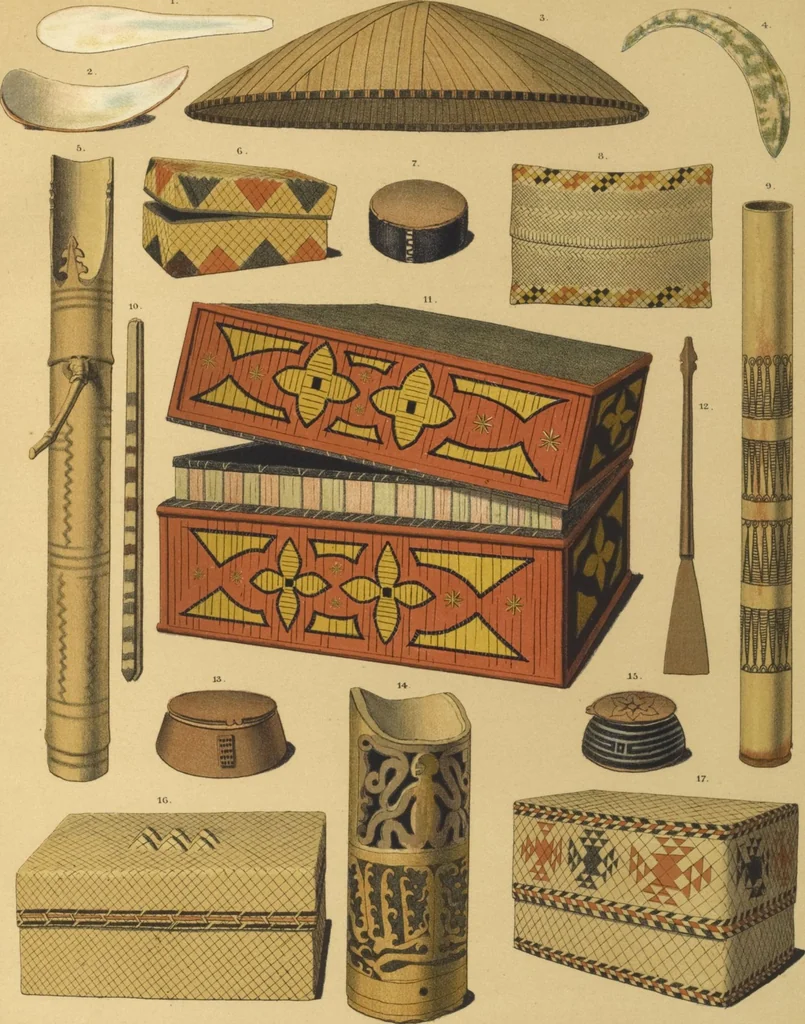 An illustration from Ethnographische beschrijving van de west- en noord-kust van Nederlandsch Nieuw-Guinea / door F.S.A. de Clercq met medewerking van J.D.E. Schmeltz ... Met bijvoeging eener schets der ethnographie van Duitsch en Britsch Nieuw-Guinea. Met 42 platen en 51 tekstillustraties, 1893, leaf 356