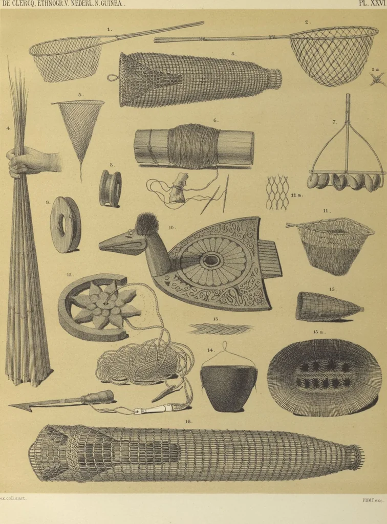 An illustration from Ethnographische beschrijving van de west- en noord-kust van Nederlandsch Nieuw-Guinea / door F.S.A. de Clercq met medewerking van J.D.E. Schmeltz ... Met bijvoeging eener schets der ethnographie van Duitsch en Britsch Nieuw-Guinea. Met 42 platen en 51 tekstillustraties, 1893, leaf 378
