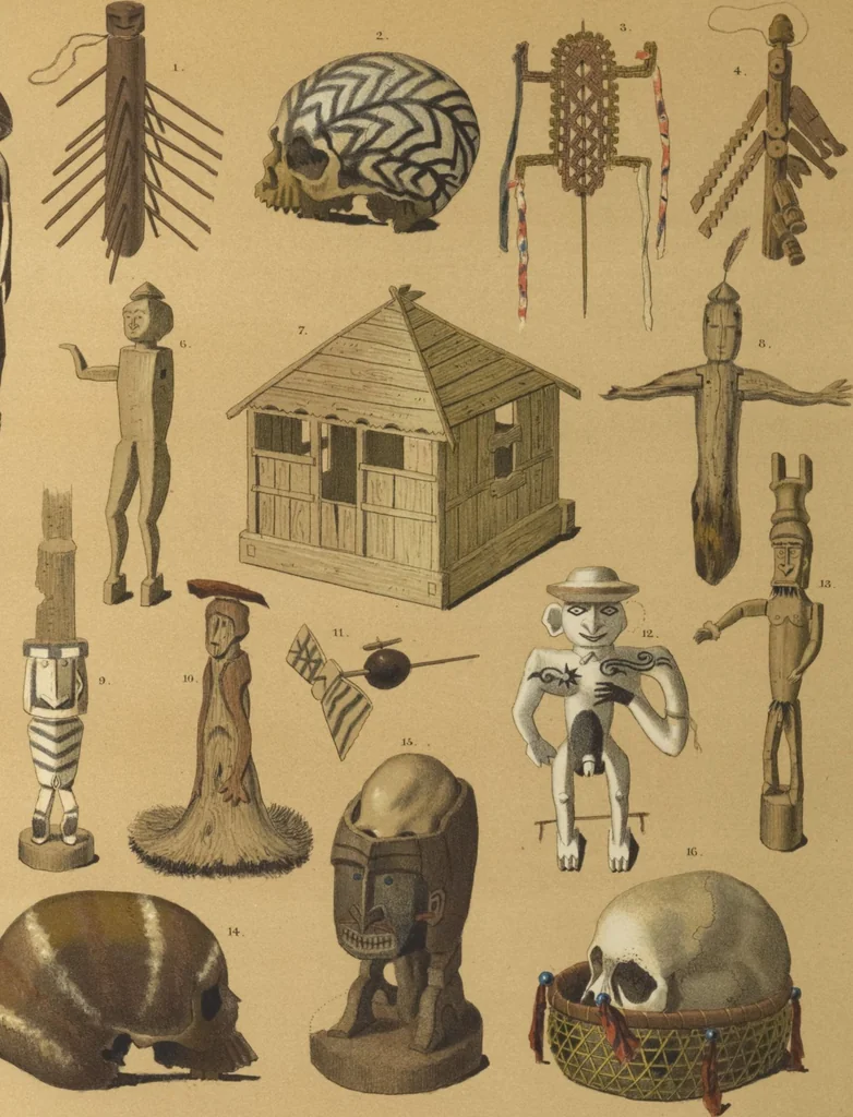 An illustration from Ethnographische beschrijving van de west- en noord-kust van Nederlandsch Nieuw-Guinea / door F.S.A. de Clercq met medewerking van J.D.E. Schmeltz ... Met bijvoeging eener schets der ethnographie van Duitsch en Britsch Nieuw-Guinea. Met 42 platen en 51 tekstillustraties, 1893, leaf 398