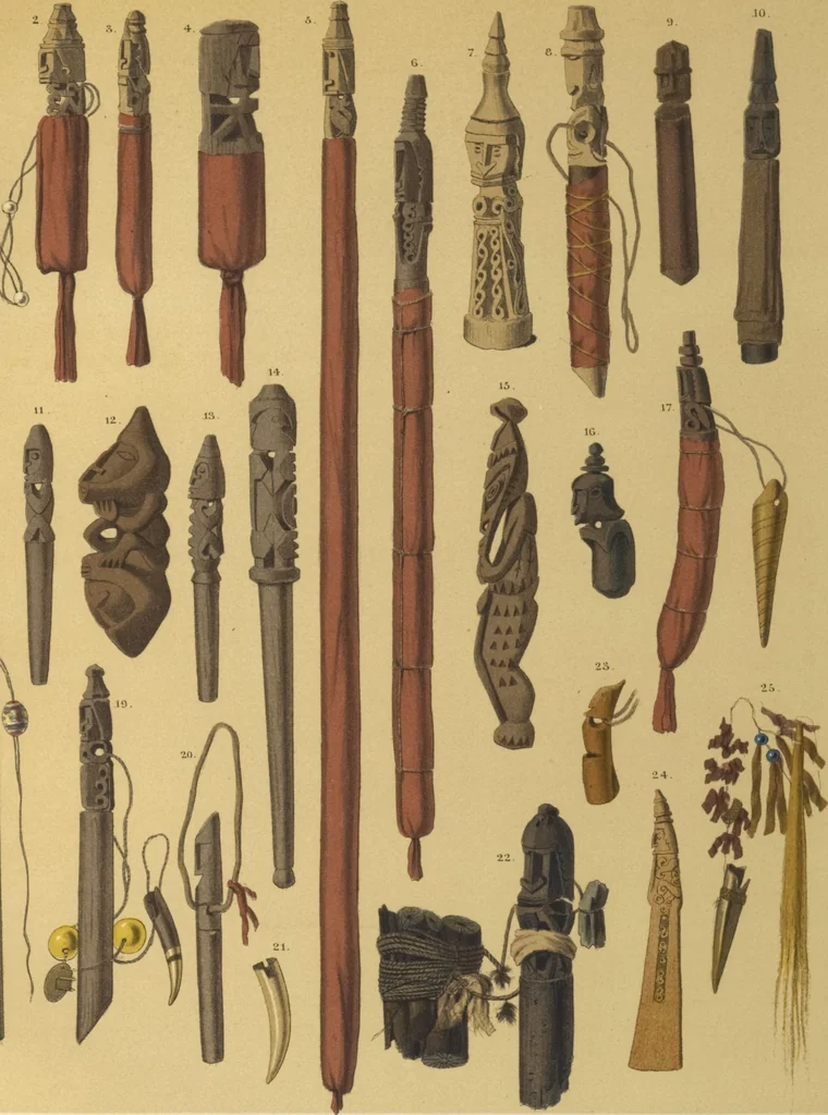 An illustration from Ethnographische beschrijving van de west- en noord-kust van Nederlandsch Nieuw-Guinea / door F.S.A. de Clercq met medewerking van J.D.E. Schmeltz ... Met bijvoeging eener schets der ethnographie van Duitsch en Britsch Nieuw-Guinea. Met 42 platen en 51 tekstillustraties, 1893, leaf 400