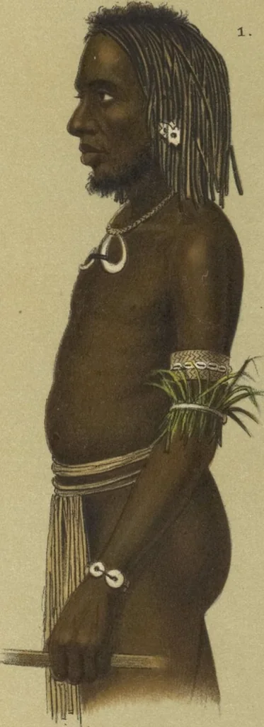 An illustration from Ethnographische beschrijving van de west- en noord-kust van Nederlandsch Nieuw-Guinea / door F.S.A. de Clercq met medewerking van J.D.E. Schmeltz ... Met bijvoeging eener schets der ethnographie van Duitsch en Britsch Nieuw-Guinea. Met 42 platen en 51 tekstillustraties, 1893, leaf 408
