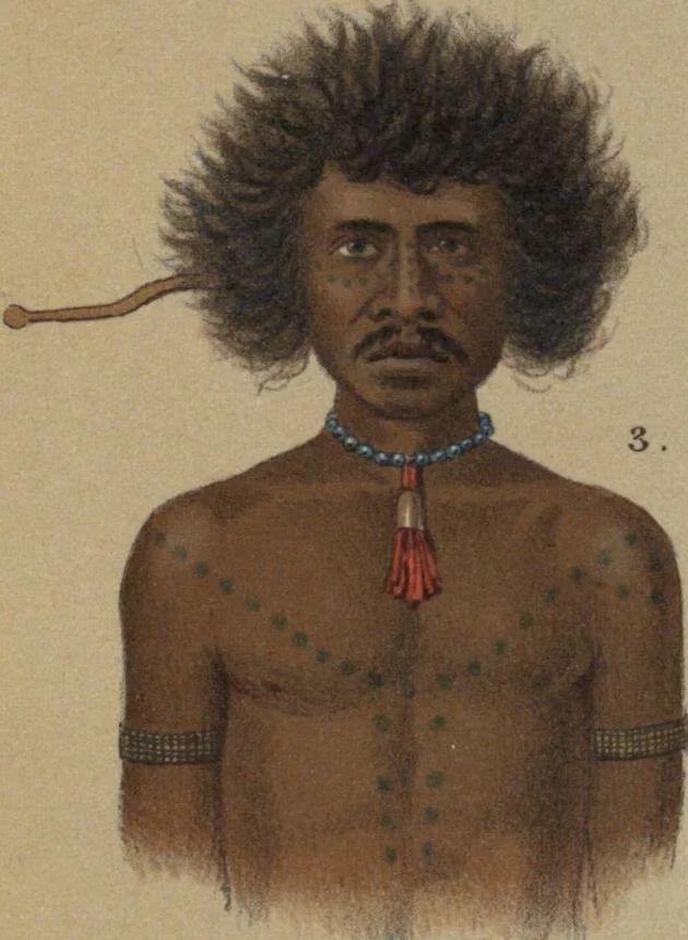 An illustration from Ethnographische beschrijving van de west- en noord-kust van Nederlandsch Nieuw-Guinea / door F.S.A. de Clercq met medewerking van J.D.E. Schmeltz ... Met bijvoeging eener schets der ethnographie van Duitsch en Britsch Nieuw-Guinea. Met 42 platen en 51 tekstillustraties, 1893, leaf 410