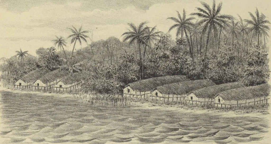 An illustration from Ethnographische beschrijving van de west- en noord-kust van Nederlandsch Nieuw-Guinea / door F.S.A. de Clercq met medewerking van J.D.E. Schmeltz ... Met bijvoeging eener schets der ethnographie van Duitsch en Britsch Nieuw-Guinea. Met 42 platen en 51 tekstillustraties, 1893, leaf 72