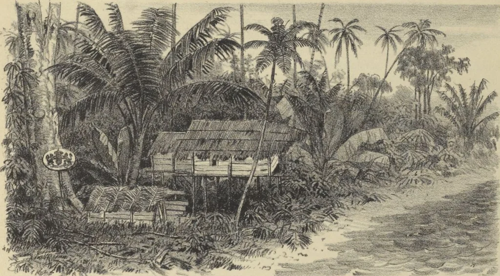 An illustration from Ethnographische beschrijving van de west- en noord-kust van Nederlandsch Nieuw-Guinea / door F.S.A. de Clercq met medewerking van J.D.E. Schmeltz ... Met bijvoeging eener schets der ethnographie van Duitsch en Britsch Nieuw-Guinea. Met 42 platen en 51 tekstillustraties, 1893, leaf 74