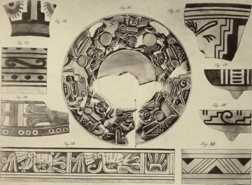 An illustration from Alt-Mexico : Archäologische Beiträge zur Kulturgeschichte seiner Bewohner : [volume 1] / von Hermann Strebel, 1885, leaf 175