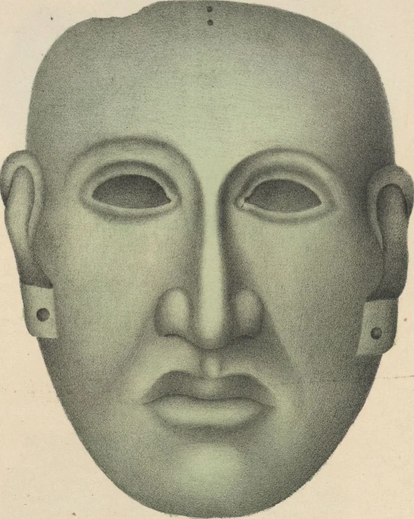 An illustration from Antiquités mexicaines : relation des trois expéditions du capitaine Dupaix, ordonnées en 1805, 1806, et 1807, pour la recherche des antiquités du pays, notamment celles de Mitla et de Palenque : [atlas] / accompagnée des dessins de Castañeda et d'une carte du pays exploré ; suivie d'un parallèle de ces monuments avec ceux de l'Égypte, de l'Indostan, et du reste de l'ancien monde, par M. Alexandre Lenoir, d'une dissertation sur l'origine de l'ancienne population des deux Amériques et sur les diverses antiquités de ce continent, par M. Warden, avec un discours préliminaire par M. Charles Farcy, et des notes explicatives, et autres documents, par MM. Baradère, de St. Priest, et plusieurs voyageurs que ont parcouru l'Amérique, 1834, leaf 101