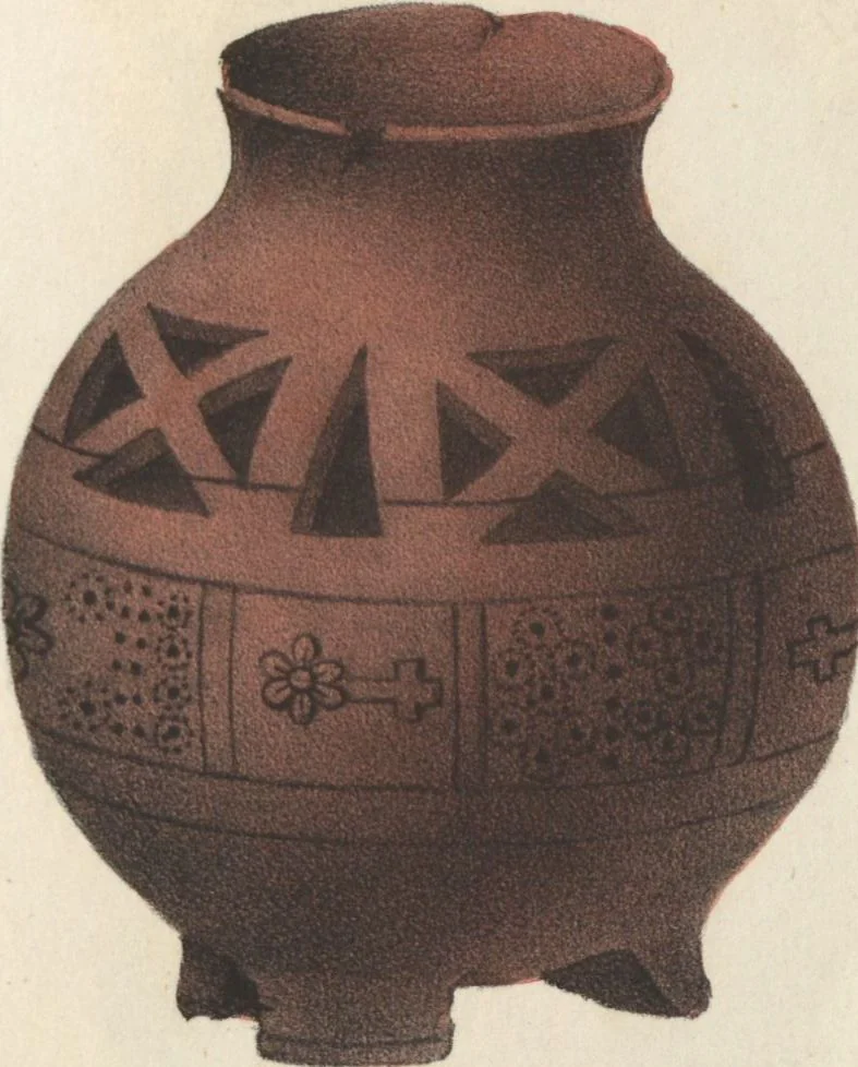 An illustration from Antiquités mexicaines : relation des trois expéditions du capitaine Dupaix, ordonnées en 1805, 1806, et 1807, pour la recherche des antiquités du pays, notamment celles de Mitla et de Palenque : [atlas] / accompagnée des dessins de Castañeda et d'une carte du pays exploré ; suivie d'un parallèle de ces monuments avec ceux de l'Égypte, de l'Indostan, et du reste de l'ancien monde, par M. Alexandre Lenoir, d'une dissertation sur l'origine de l'ancienne population des deux Amériques et sur les diverses antiquités de ce continent, par M. Warden, avec un discours préliminaire par M. Charles Farcy, et des notes explicatives, et autres documents, par MM. Baradère, de St. Priest, et plusieurs voyageurs que ont parcouru l'Amérique, 1834, leaf 102