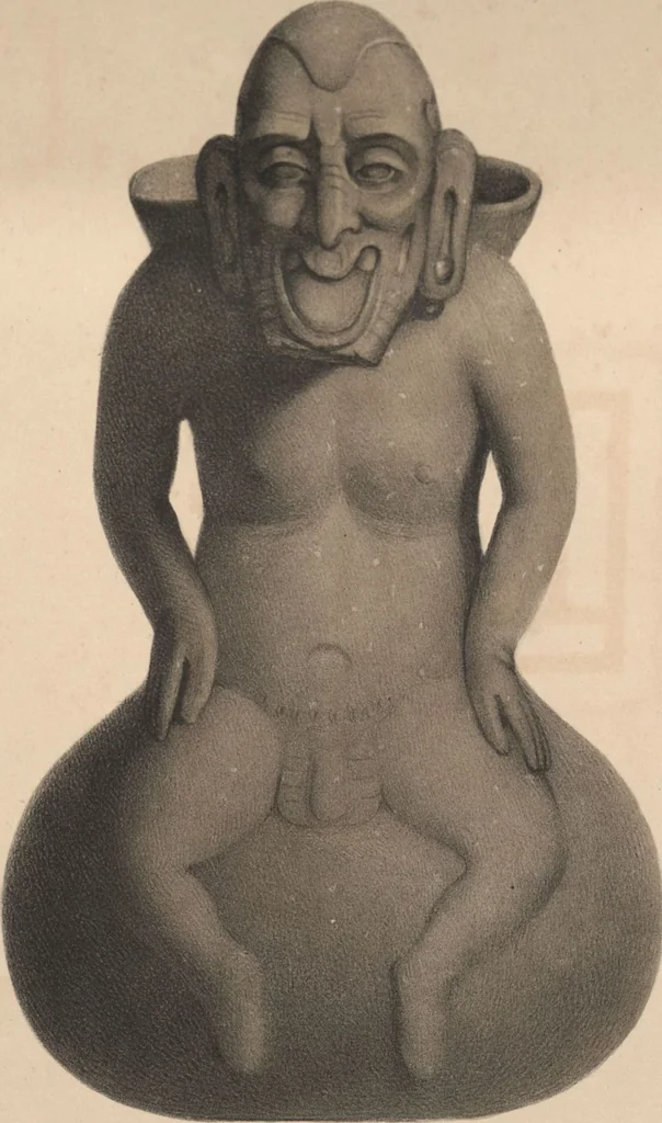 An illustration from Antiquités mexicaines : relation des trois expéditions du capitaine Dupaix, ordonnées en 1805, 1806, et 1807, pour la recherche des antiquités du pays, notamment celles de Mitla et de Palenque : [atlas] / accompagnée des dessins de Castañeda et d'une carte du pays exploré ; suivie d'un parallèle de ces monuments avec ceux de l'Égypte, de l'Indostan, et du reste de l'ancien monde, par M. Alexandre Lenoir, d'une dissertation sur l'origine de l'ancienne population des deux Amériques et sur les diverses antiquités de ce continent, par M. Warden, avec un discours préliminaire par M. Charles Farcy, et des notes explicatives, et autres documents, par MM. Baradère, de St. Priest, et plusieurs voyageurs que ont parcouru l'Amérique, 1834, leaf 162