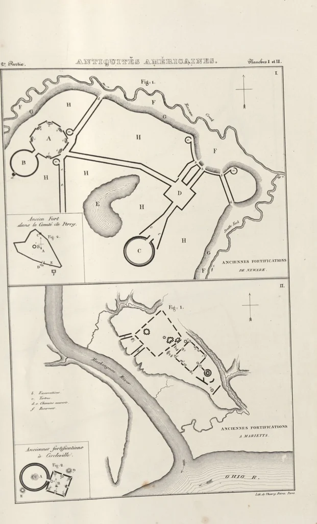 An illustration from Antiquités mexicaines : relation des trois expéditions du capitaine Dupaix, ordonnées en 1805, 1806, et 1807, pour la recherche des antiquités du pays, notamment celles de Mitla et de Palenque : [atlas] / accompagnée des dessins de Castañeda et d'une carte du pays exploré ; suivie d'un parallèle de ces monuments avec ceux de l'Égypte, de l'Indostan, et du reste de l'ancien monde, par M. Alexandre Lenoir, d'une dissertation sur l'origine de l'ancienne population des deux Amériques et sur les diverses antiquités de ce continent, par M. Warden, avec un discours préliminaire par M. Charles Farcy, et des notes explicatives, et autres documents, par MM. Baradère, de St. Priest, et plusieurs voyageurs que ont parcouru l'Amérique, 1834, leaf 165