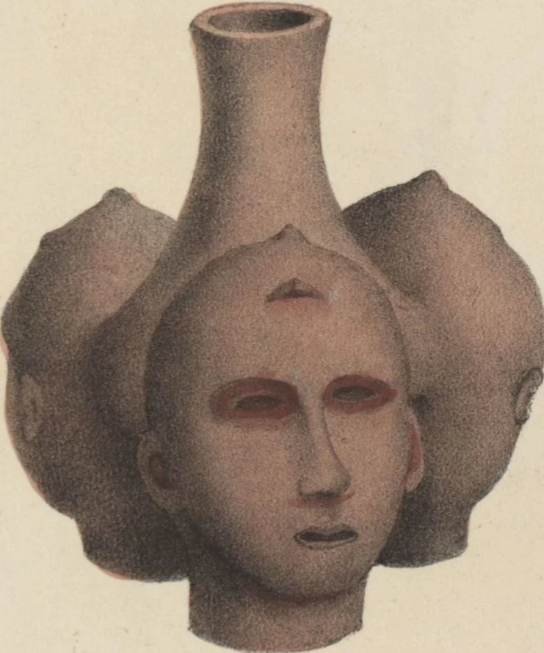 An illustration from Antiquités mexicaines : relation des trois expéditions du capitaine Dupaix, ordonnées en 1805, 1806, et 1807, pour la recherche des antiquités du pays, notamment celles de Mitla et de Palenque : [atlas] / accompagnée des dessins de Castañeda et d'une carte du pays exploré ; suivie d'un parallèle de ces monuments avec ceux de l'Égypte, de l'Indostan, et du reste de l'ancien monde, par M. Alexandre Lenoir, d'une dissertation sur l'origine de l'ancienne population des deux Amériques et sur les diverses antiquités de ce continent, par M. Warden, avec un discours préliminaire par M. Charles Farcy, et des notes explicatives, et autres documents, par MM. Baradère, de St. Priest, et plusieurs voyageurs que ont parcouru l'Amérique, 1834, leaf 171