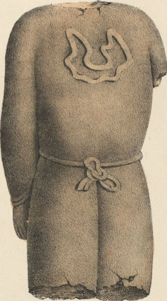 An illustration from Antiquités mexicaines : relation des trois expéditions du capitaine Dupaix, ordonnées en 1805, 1806, et 1807, pour la recherche des antiquités du pays, notamment celles de Mitla et de Palenque : [atlas] / accompagnée des dessins de Castañeda et d'une carte du pays exploré ; suivie d'un parallèle de ces monuments avec ceux de l'Égypte, de l'Indostan, et du reste de l'ancien monde, par M. Alexandre Lenoir, d'une dissertation sur l'origine de l'ancienne population des deux Amériques et sur les diverses antiquités de ce continent, par M. Warden, avec un discours préliminaire par M. Charles Farcy, et des notes explicatives, et autres documents, par MM. Baradère, de St. Priest, et plusieurs voyageurs que ont parcouru l'Amérique, 1834, leaf 53