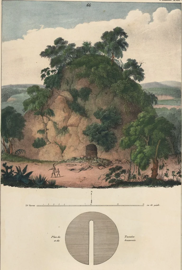 An illustration from Antiquités mexicaines : relation des trois expéditions du capitaine Dupaix, ordonnées en 1805, 1806, et 1807, pour la recherche des antiquités du pays, notamment celles de Mitla et de Palenque : [atlas] / accompagnée des dessins de Castañeda et d'une carte du pays exploré ; suivie d'un parallèle de ces monuments avec ceux de l'Égypte, de l'Indostan, et du reste de l'ancien monde, par M. Alexandre Lenoir, d'une dissertation sur l'origine de l'ancienne population des deux Amériques et sur les diverses antiquités de ce continent, par M. Warden, avec un discours préliminaire par M. Charles Farcy, et des notes explicatives, et autres documents, par MM. Baradère, de St. Priest, et plusieurs voyageurs que ont parcouru l'Amérique, 1834, leaf 58