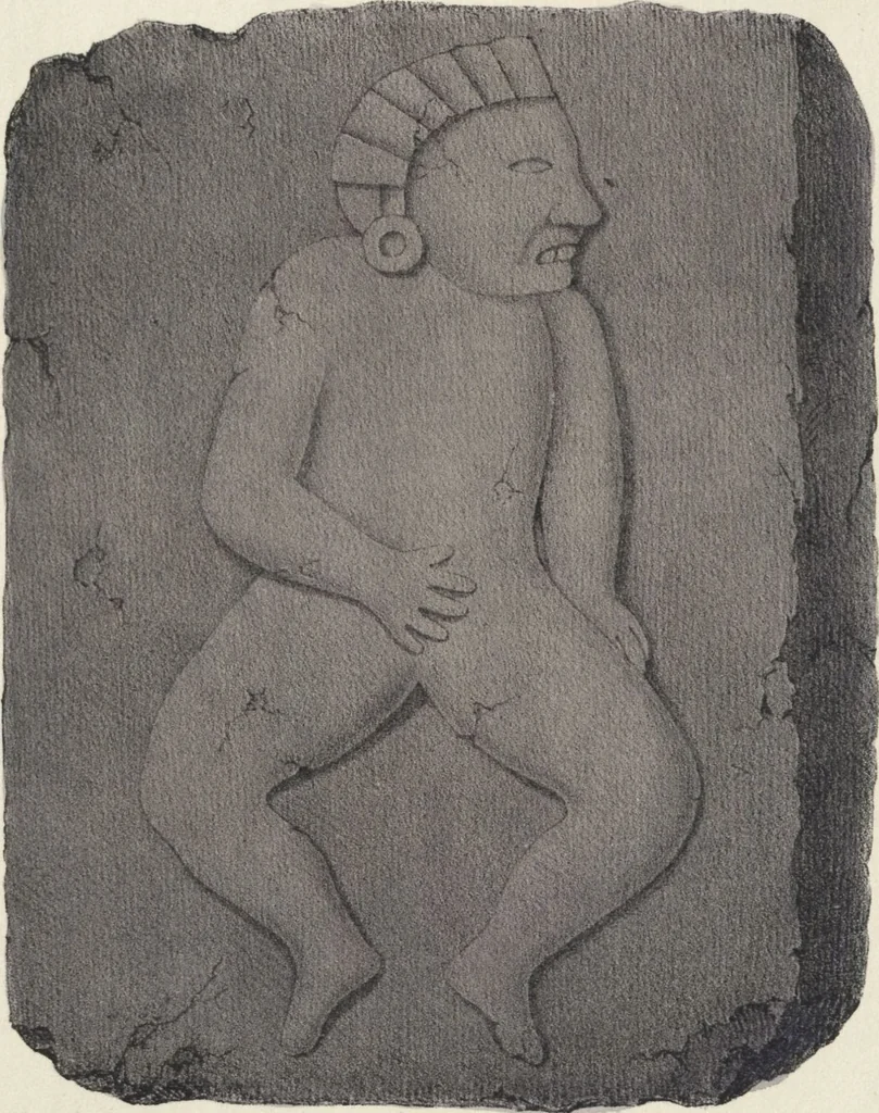 An illustration from Antiquités mexicaines : relation des trois expéditions du capitaine Dupaix, ordonnées en 1805, 1806, et 1807, pour la recherche des antiquités du pays, notamment celles de Mitla et de Palenque : [atlas] / accompagnée des dessins de Castañeda et d'une carte du pays exploré ; suivie d'un parallèle de ces monuments avec ceux de l'Égypte, de l'Indostan, et du reste de l'ancien monde, par M. Alexandre Lenoir, d'une dissertation sur l'origine de l'ancienne population des deux Amériques et sur les diverses antiquités de ce continent, par M. Warden, avec un discours préliminaire par M. Charles Farcy, et des notes explicatives, et autres documents, par MM. Baradère, de St. Priest, et plusieurs voyageurs que ont parcouru l'Amérique, 1834, leaf 59