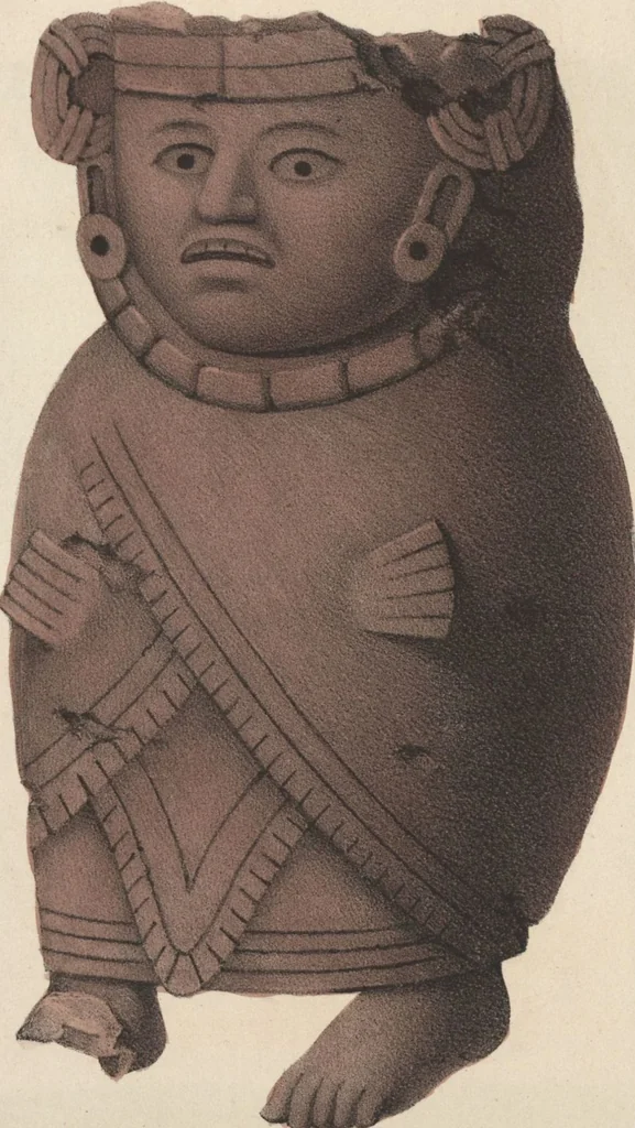 An illustration from Antiquités mexicaines : relation des trois expéditions du capitaine Dupaix, ordonnées en 1805, 1806, et 1807, pour la recherche des antiquités du pays, notamment celles de Mitla et de Palenque : [atlas] / accompagnée des dessins de Castañeda et d'une carte du pays exploré ; suivie d'un parallèle de ces monuments avec ceux de l'Égypte, de l'Indostan, et du reste de l'ancien monde, par M. Alexandre Lenoir, d'une dissertation sur l'origine de l'ancienne population des deux Amériques et sur les diverses antiquités de ce continent, par M. Warden, avec un discours préliminaire par M. Charles Farcy, et des notes explicatives, et autres documents, par MM. Baradère, de St. Priest, et plusieurs voyageurs que ont parcouru l'Amérique, 1834, leaf 91