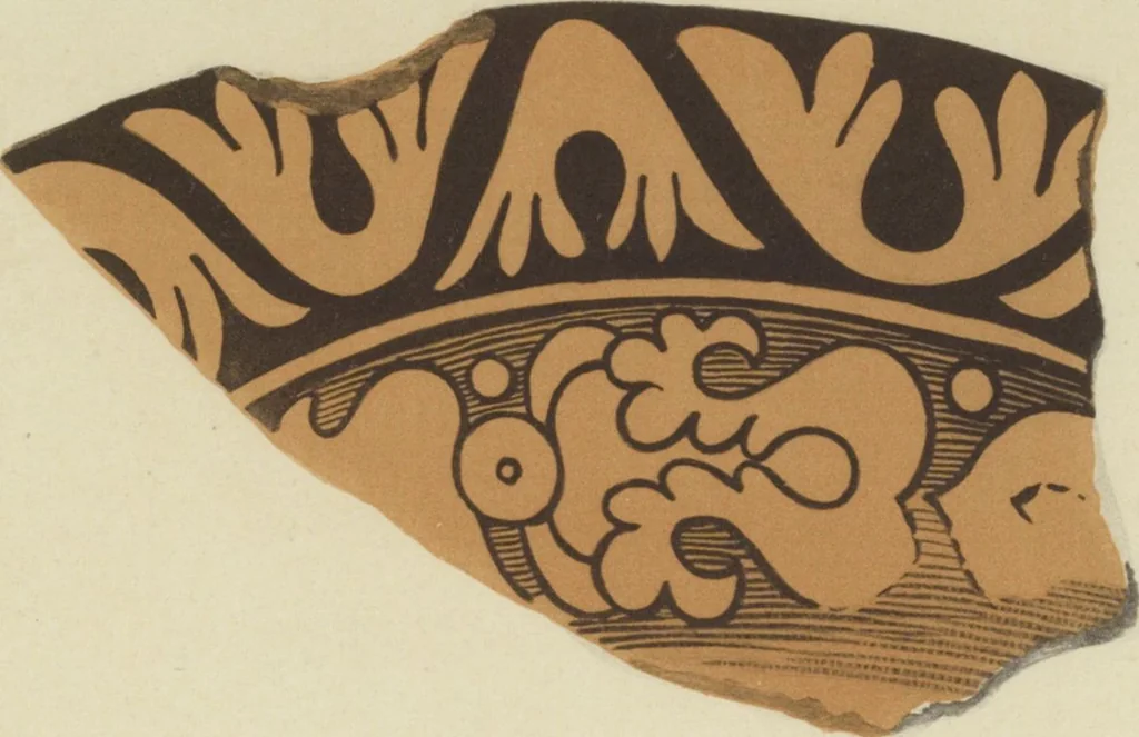 An illustration from Monumentos del arte mexicano antiguo : Ornamentación, mitología, tributos y monumentos : [volume 2] / por el Dr. Antonio Peñafiel, 1890, leaf 46