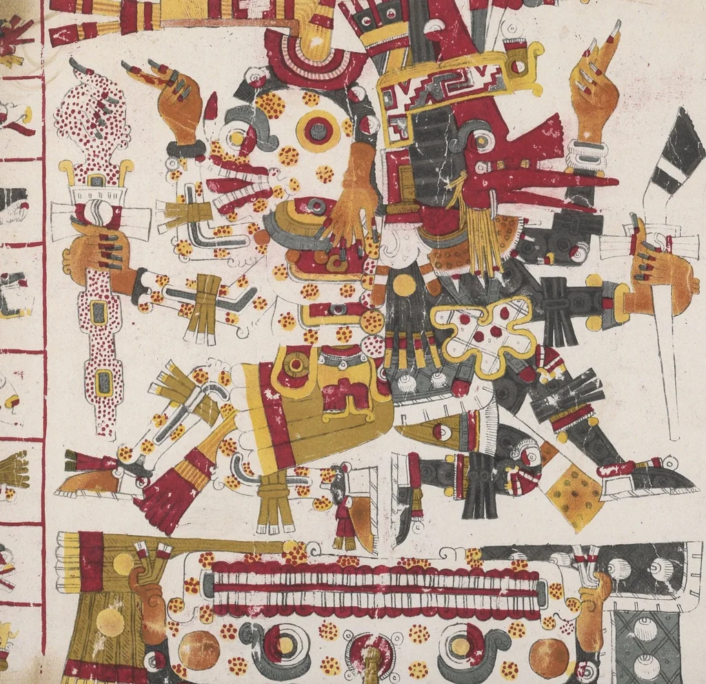 An illustration from Il manoscritto messicano Borgiano : del Museo etnografico della S. Congregazione di propaganda fide / riprodotto in fotocromografia a spese di s. e. il duca di Loubat a cura della Biblioteca Vaticanna, 1898, leaf 40