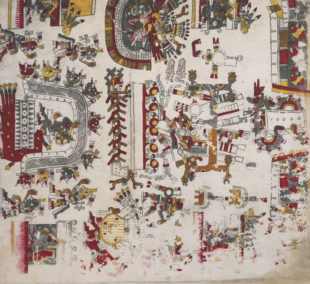 An illustration from Il manoscritto messicano Borgiano : del Museo etnografico della S. Congregazione di propaganda fide / riprodotto in fotocromografia a spese di s. e. il duca di Loubat a cura della Biblioteca Vaticanna, 1898, leaf 51