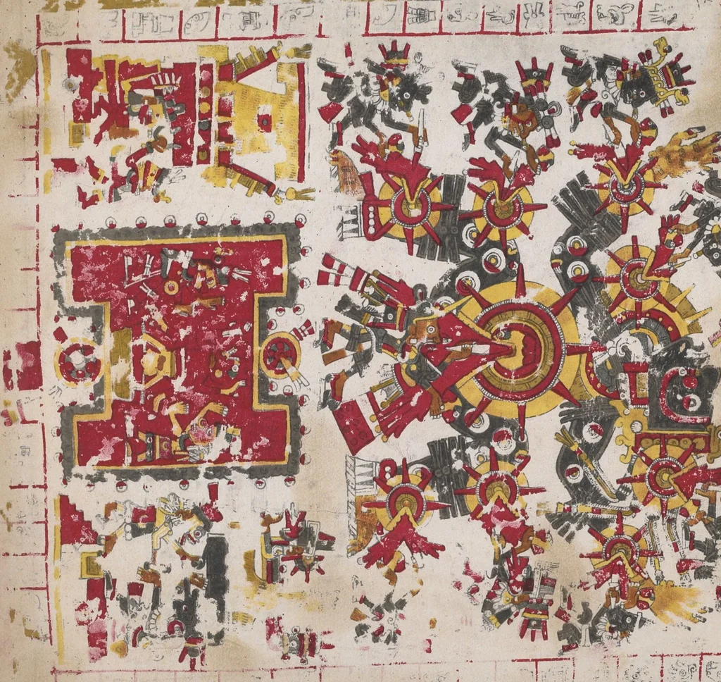 An illustration from Il manoscritto messicano Borgiano : del Museo etnografico della S. Congregazione di propaganda fide / riprodotto in fotocromografia a spese di s. e. il duca di Loubat a cura della Biblioteca Vaticanna, 1898, leaf 56