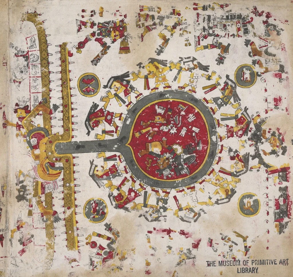 An illustration from Il manoscritto messicano Borgiano : del Museo etnografico della S. Congregazione di propaganda fide / riprodotto in fotocromografia a spese di s. e. il duca di Loubat a cura della Biblioteca Vaticanna, 1898, leaf 57