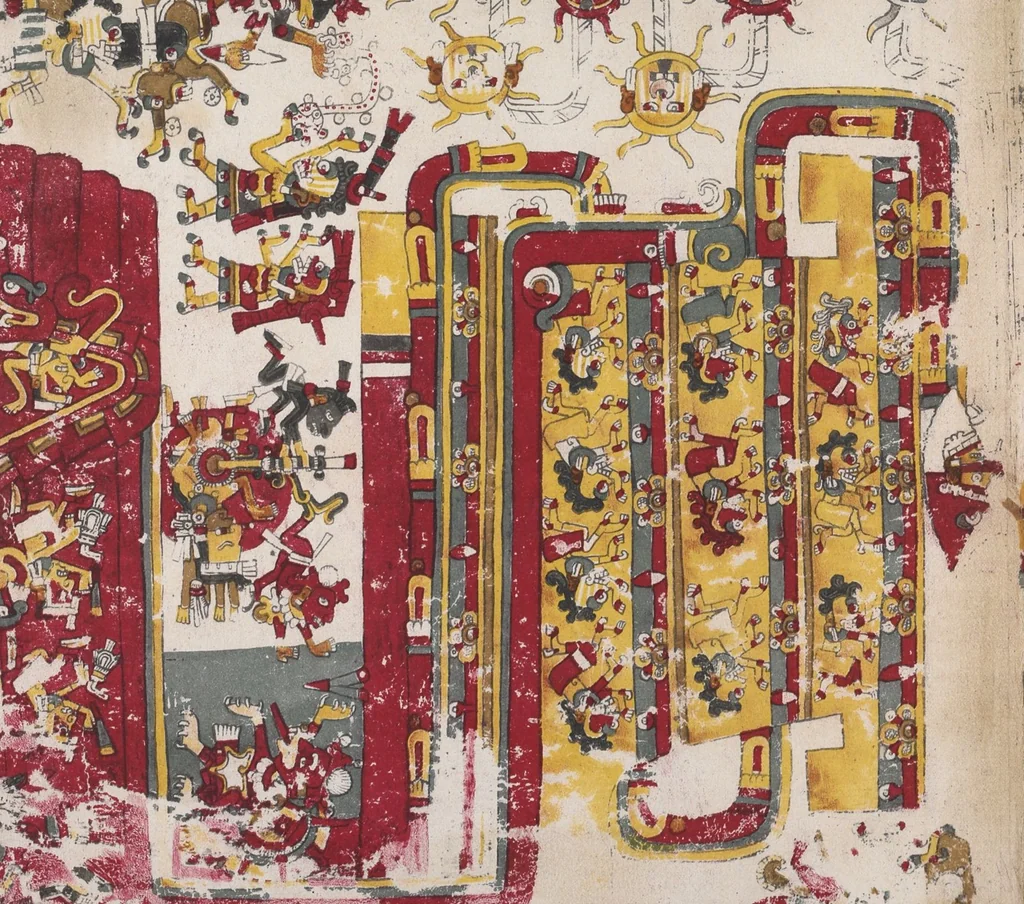An illustration from Il manoscritto messicano Borgiano : del Museo etnografico della S. Congregazione di propaganda fide / riprodotto in fotocromografia a spese di s. e. il duca di Loubat a cura della Biblioteca Vaticanna, 1898, leaf 63