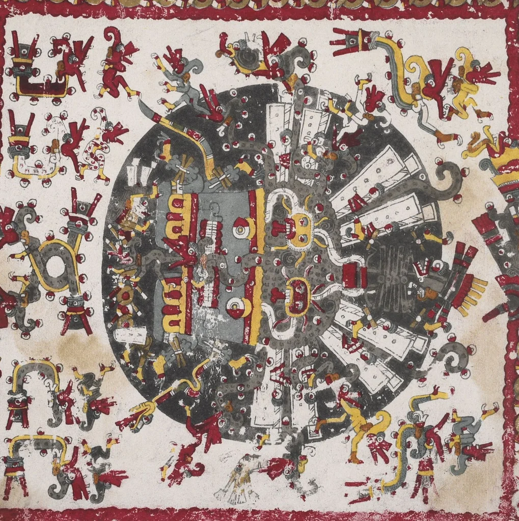 An illustration from Il manoscritto messicano Borgiano : del Museo etnografico della S. Congregazione di propaganda fide / riprodotto in fotocromografia a spese di s. e. il duca di Loubat a cura della Biblioteca Vaticanna, 1898, leaf 68
