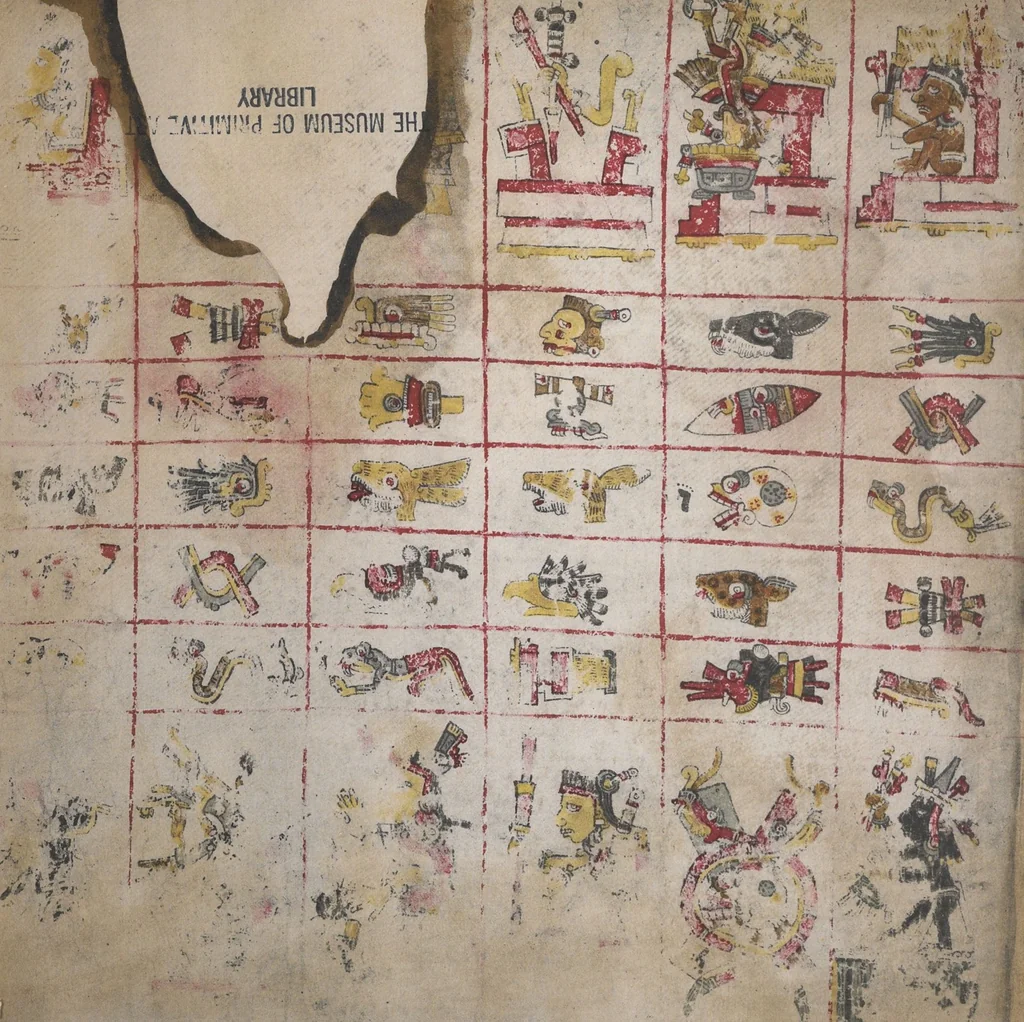 An illustration from Il manoscritto messicano Borgiano : del Museo etnografico della S. Congregazione di propaganda fide / riprodotto in fotocromografia a spese di s. e. il duca di Loubat a cura della Biblioteca Vaticanna, 1898, leaf 96