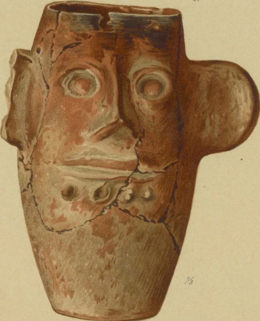 An illustration from Kultur und Industrie südamerikanischer Völker : nach dem im Besitze des Museums für Völkerkunde zu Leipzig befindlichen Sammlungen : [volume 1] / von A. Stübel, W. Reiss und B. Koppel ; Text und Beschreibung der Tafeln von Max Uhle, 1889, leaf 118