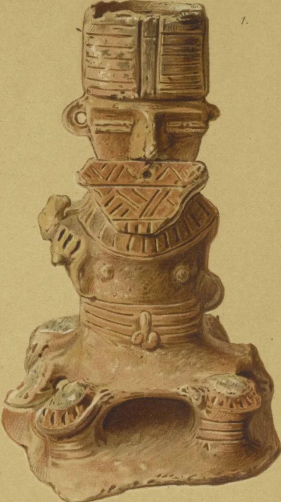 An illustration from Kultur und Industrie südamerikanischer Völker : nach dem im Besitze des Museums für Völkerkunde zu Leipzig befindlichen Sammlungen : [volume 1] / von A. Stübel, W. Reiss und B. Koppel ; Text und Beschreibung der Tafeln von Max Uhle, 1889, leaf 82